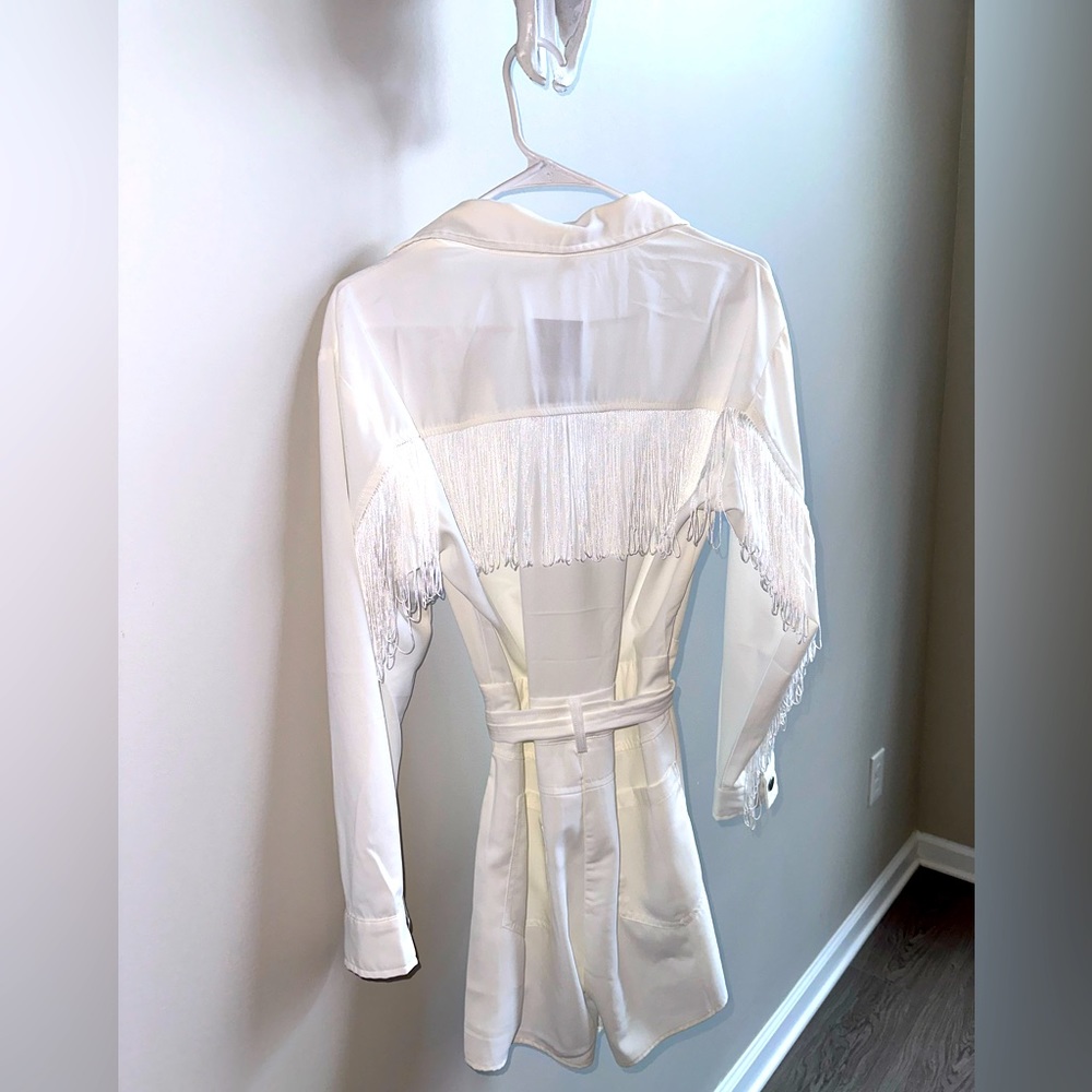 NWT medium white fringe western boutique romper- perfect for brides!!